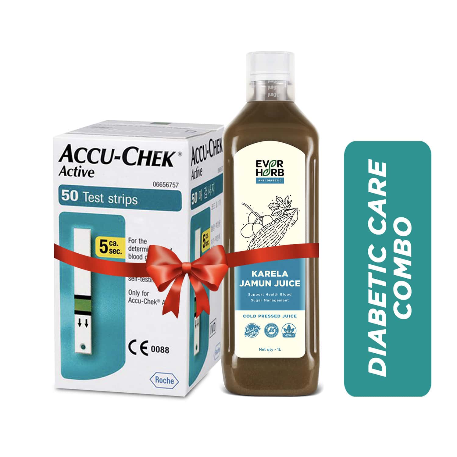 Accu-Chek Active | 50 Test Strips | With Everherb Karela Jamun Juice - 1l