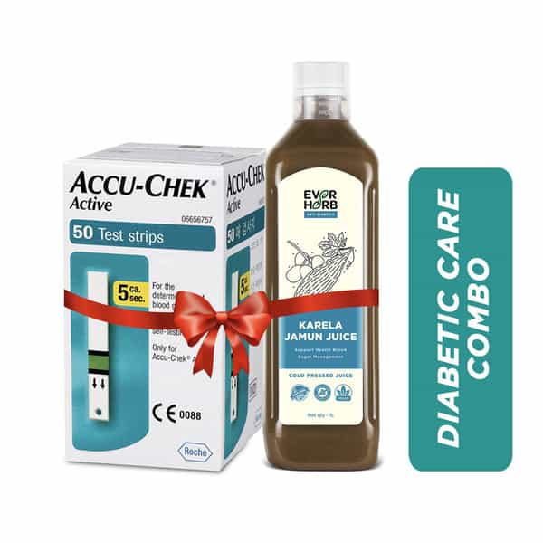 Accu-Chek Active | 50 Test Strips | With Everherb Karela Jamun Juice - 1L