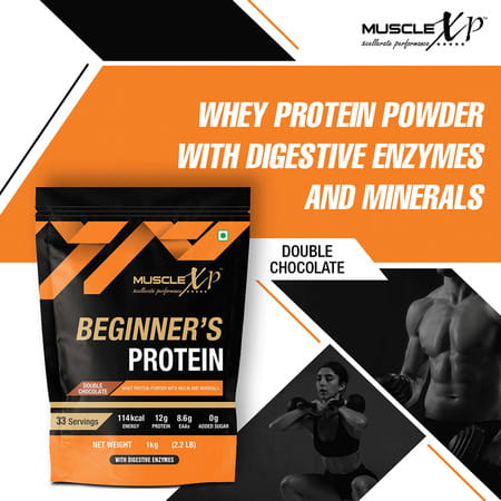 Musclexp Beginner'S With Whey Protein And Digestive Enzymes Double Chocolate 1kg Pouch (2.2 Lb)