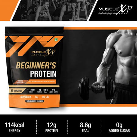 Musclexp Beginner'S With Whey Protein And Digestive Enzymes Double Chocolate 1kg Pouch (2.2 Lb)