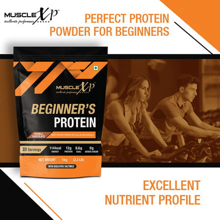 Musclexp Beginner'S With Whey Protein And Digestive Enzymes Double Chocolate 1kg Pouch (2.2 Lb)