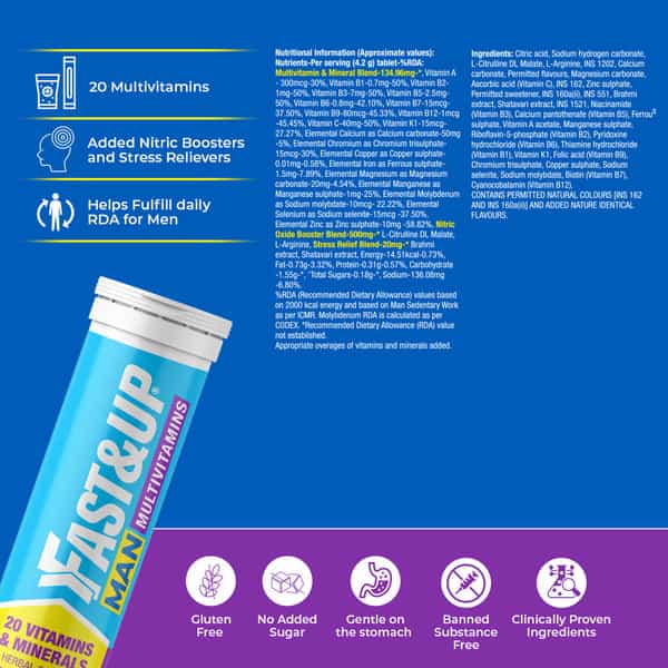 Fast&Up Man Multivitamin (20 Effervescent Tablets) - Tangy Orange Flavor