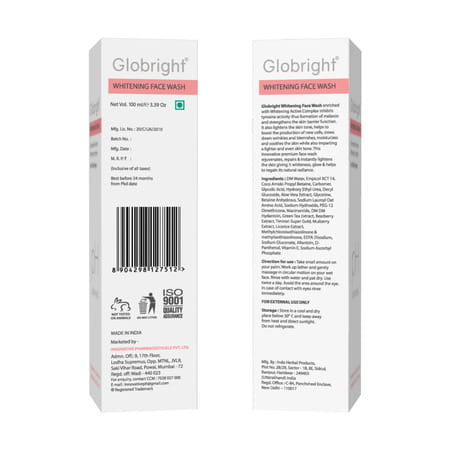 Globright Whitening Face Wash 100 Ml | Berberry & Green Tea | Paraben Free (Pack Of 1)