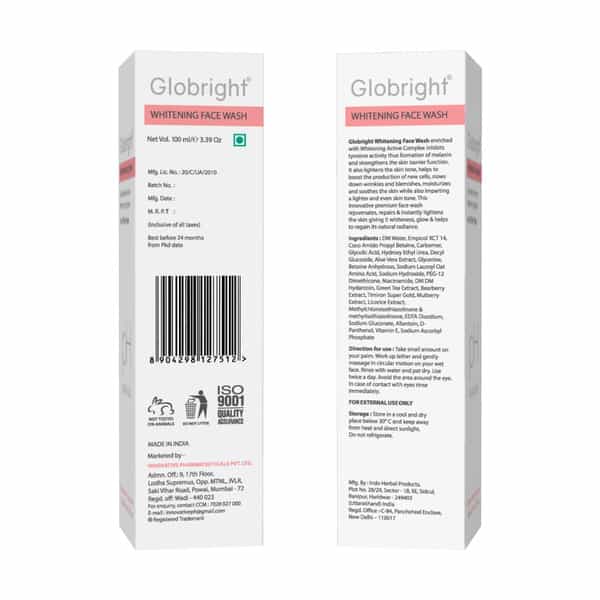 Globright Whitening Face Wash 100 Ml | Berberry & Green Tea | Paraben Free (Pack Of 1)