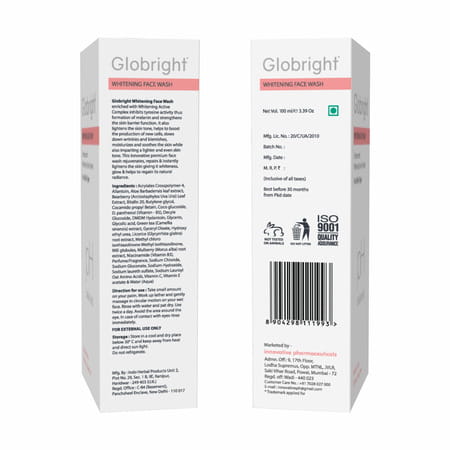 Globright Whitening Face Wash 100 Ml | Berberry & Green Tea | Paraben Free (Pack Of 1)