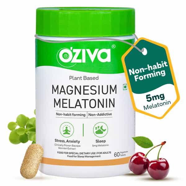 Oziva Plant-Based Magnesium Melatonin For Stress| Anxiety & Sleep | 60 Tablets