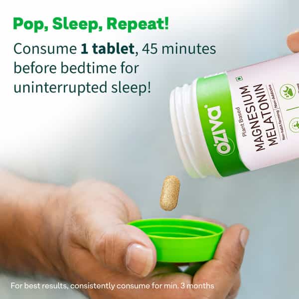Oziva Plant-Based Magnesium Melatonin For Stress| Anxiety & Sleep | 60 Tablets
