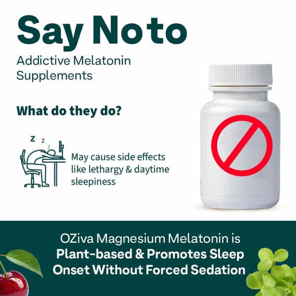 Oziva Plant-Based Magnesium Melatonin For Stress| Anxiety & Sleep | 60 Tablets