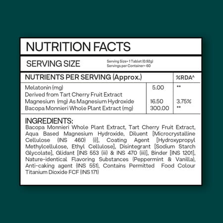 Oziva Plant-based Magnesium Melatonin For Stress| Anxiety & Sleep | 60 Tablets