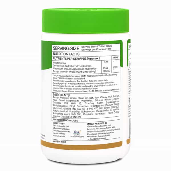 Oziva Plant-Based Magnesium Melatonin For Stress| Anxiety & Sleep | 60 Tablets