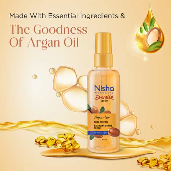 Nisha Hair Serum 100Ml - Eversilk Argan Oil For Rough & Unmanageable Hair - Professional