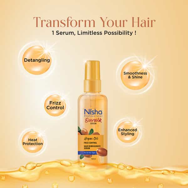 Nisha Hair Serum 100Ml - Eversilk Argan Oil For Rough & Unmanageable Hair - Professional