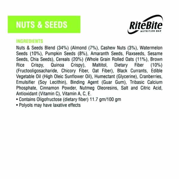 Ritebite Nuts & Seeds Breakfast & Nutrition Bar 35G - Pack Of 1