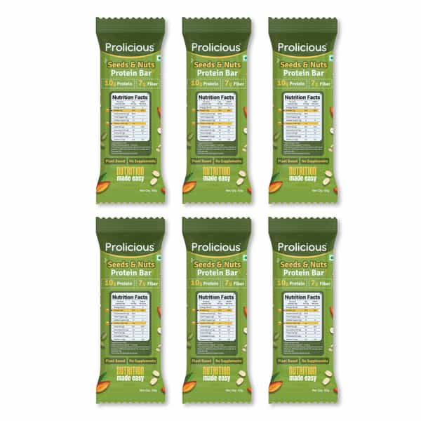 Prolicious Nuts & Seeeds 10G Protein & 4G Fiber | No Refined Sugar | Plant Based - 50G (Pack Of 6)