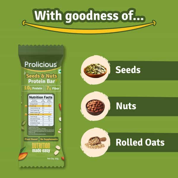 Prolicious Nuts & Seeeds 10G Protein & 4G Fiber | No Refined Sugar | Plant Based - 50G (Pack Of 6)