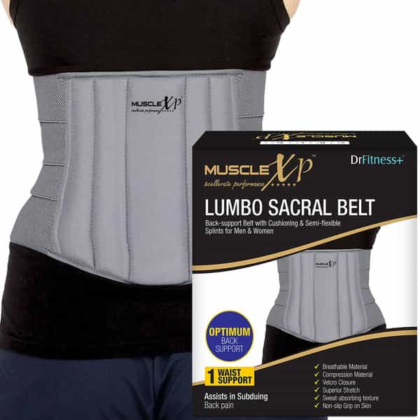Musclexp Drfitness+ Lumbo Sacral Belt Back Support Belt With & Semi-Flexible Splints Small Size
