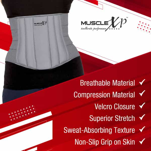 Musclexp Drfitness+ Lumbo Sacral Belt Back Support Belt With & Semi-Flexible Splints Small Size