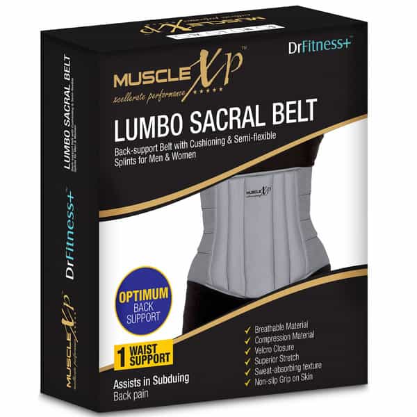 Musclexp Drfitness+ Lumbo Sacral Belt Back Support Belt With & Semi-Flexible Splints Small Size