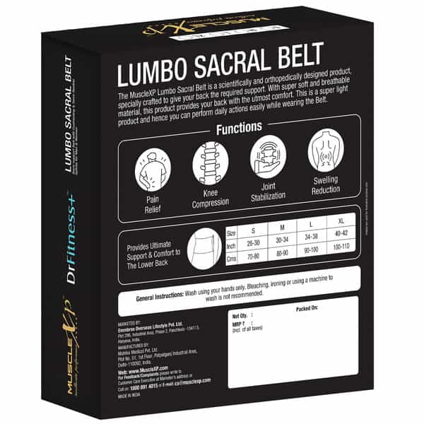 Musclexp Drfitness+ Lumbo Sacral Belt Back Support Belt With & Semi-Flexible Splints Small Size