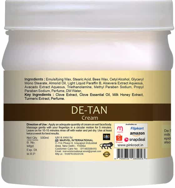 Pink Root De-Tan Cream Enriched With Milk & Honey Extract 500Ml