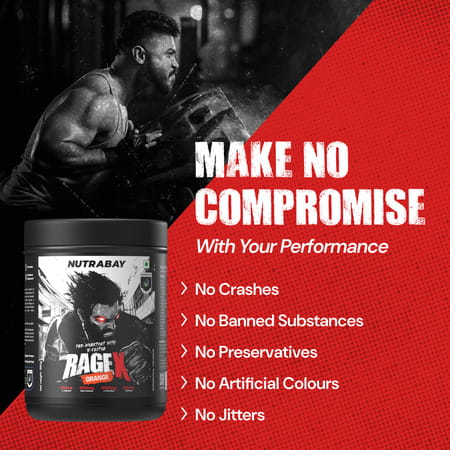 Nutrabay Ragex Pre Workout Supplement Powder - 360g | Orange | 200mg Caffeine | 4g Beta Alanine
