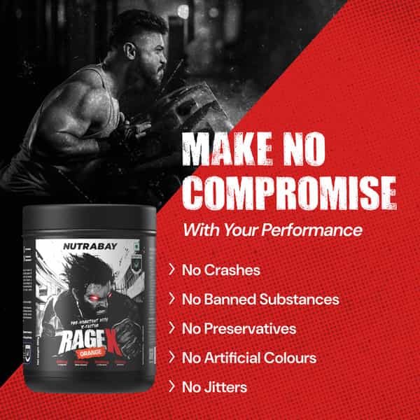 Nutrabay Ragex Pre Workout Supplement Powder - 360G | Orange | 200Mg Caffeine | 4G Beta Alanine
