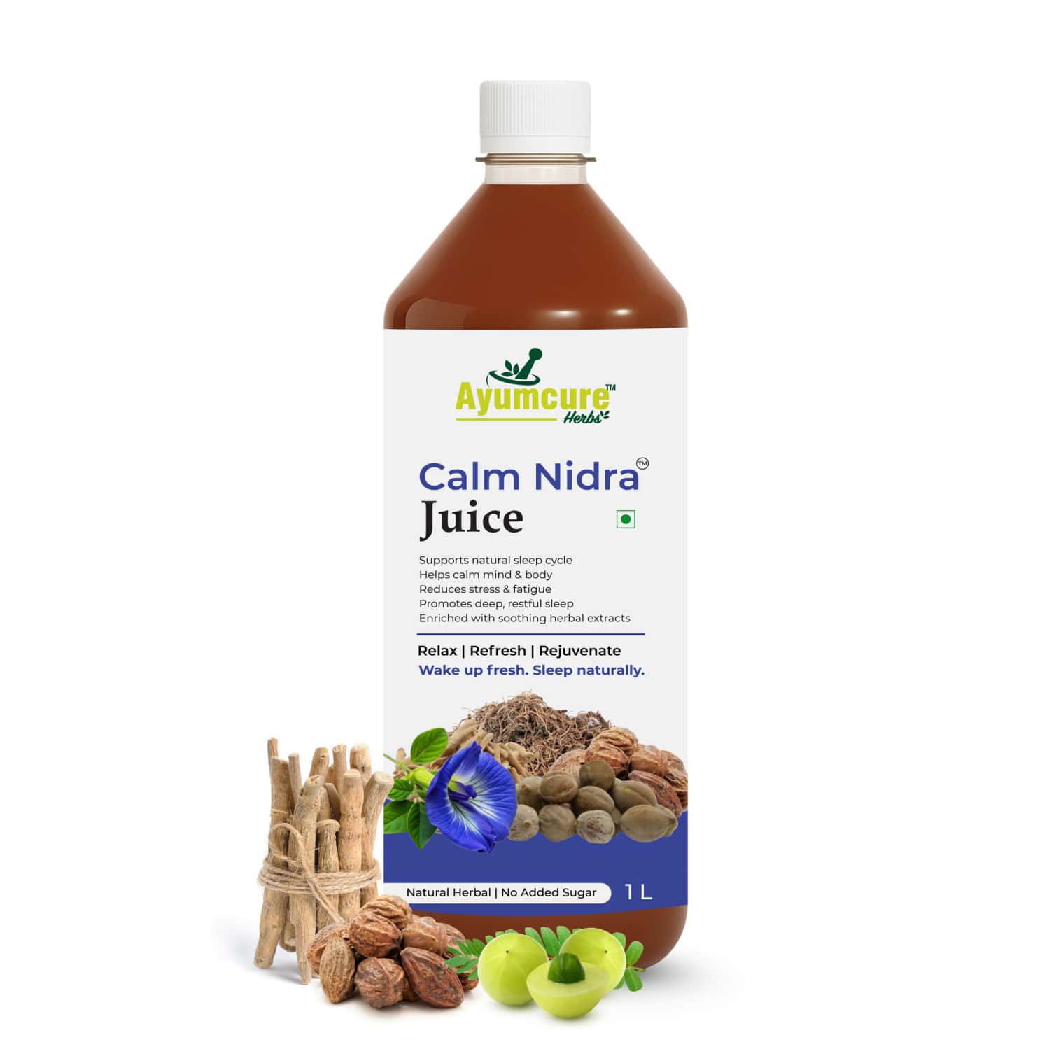 Ayumcure Calm Nidra Juice | Herbal Sleep Support Juice With Ashwagandha Tagar & Jatamansi - 1ltr