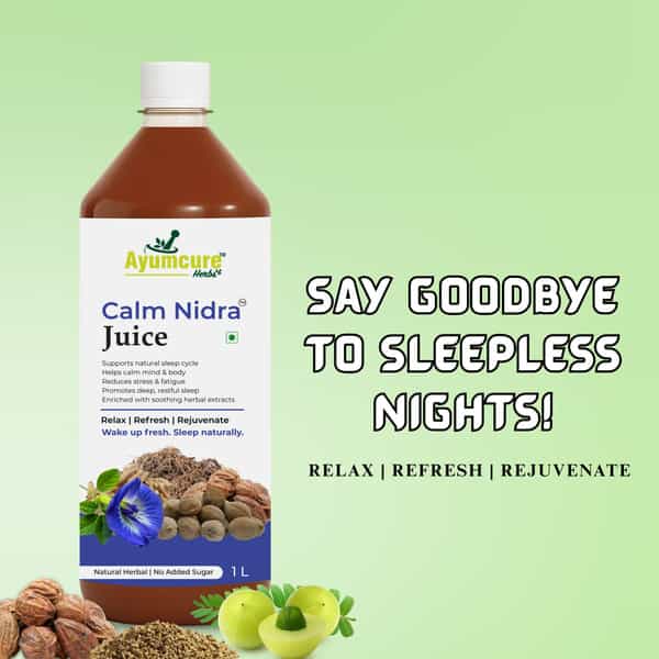 Ayumcure Calm Nidra Juice | Herbal Sleep Support Juice With Ashwagandha Tagar & Jatamansi - 1Ltr