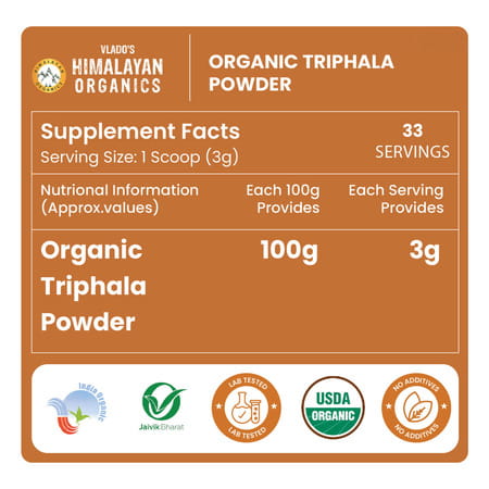 Vlado'S Himalayan Organics Triphala Powder | Triphala Churna | Gut Immune & Intestinal Health - 100g