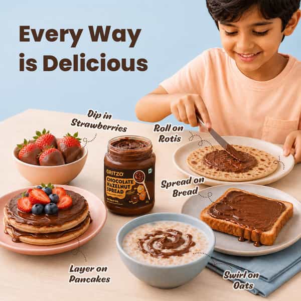 Gritzo Chocolate Hazelnut Spread With Almonds (300G) | Sweetened With Jaggery | No Palm Oil
