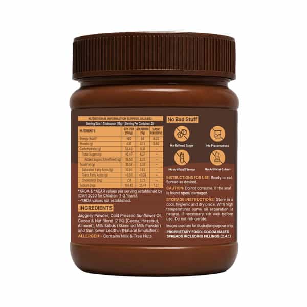 Gritzo Chocolate Hazelnut Spread With Almonds (300G) | Sweetened With Jaggery | No Palm Oil