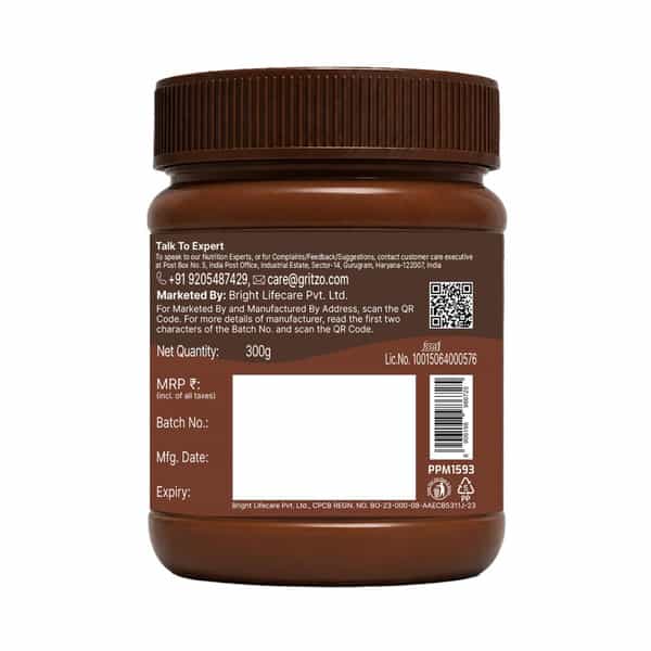 Gritzo Chocolate Hazelnut Spread With Almonds (300G) | Sweetened With Jaggery | No Palm Oil