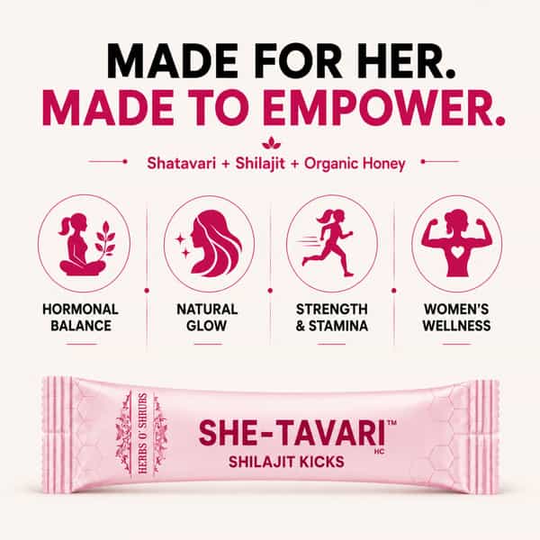 Herbs O' Shrubs She-Tavari Shilajit Kicks | Ayurvedic Women Wellness Supplement | 30 Sticks