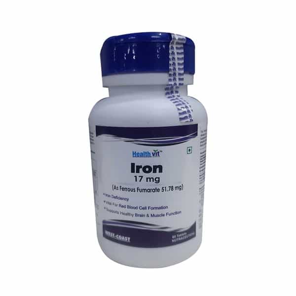 Healthvit Iron Ferrous Fumarate 17Mg Iron Tablets Bottle Of 60