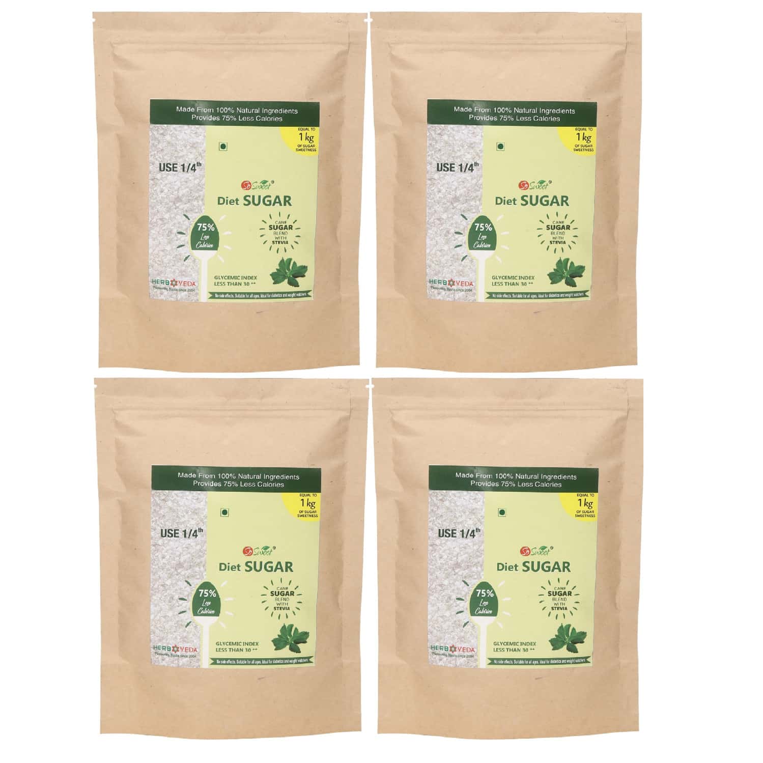 So Sweet 75% Less Calories Diet Sugar Pouch | 250gm - Low Calorie (Pack Of 4)