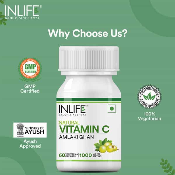 Inlife Natural Vitamin C Amla Extract For Immunity For Men Women Supplement -60 Vegetarian Capsules