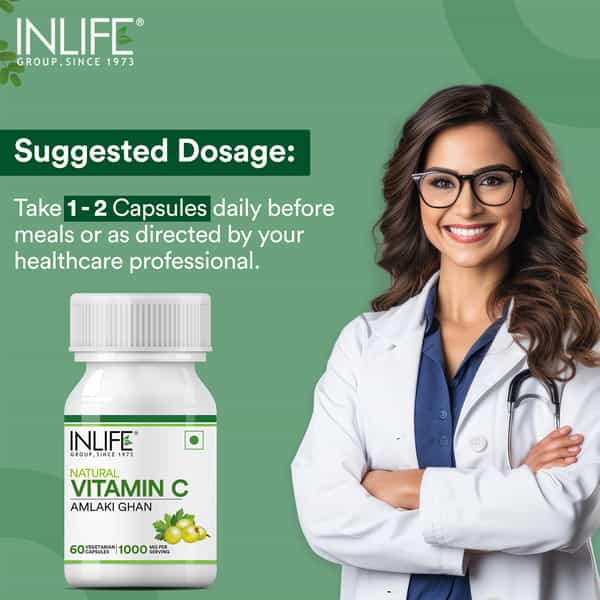 Inlife Natural Vitamin C Amla Extract For Immunity For Men Women Supplement -60 Vegetarian Capsules