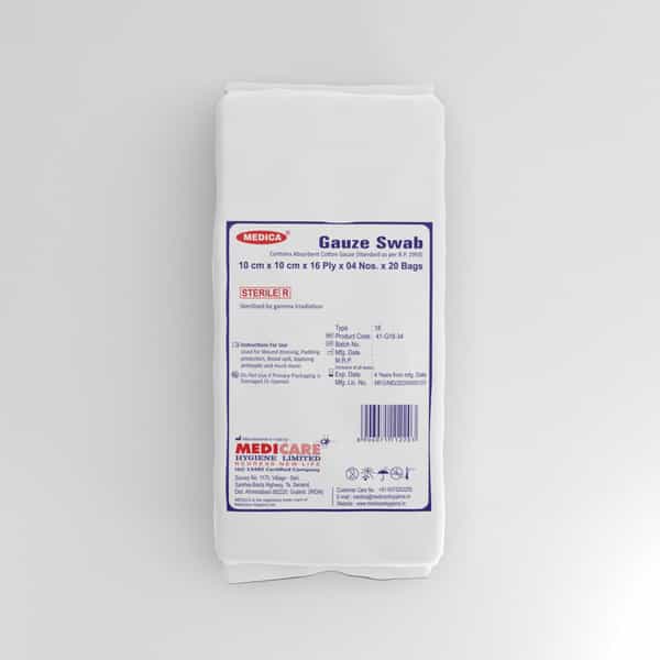 Medica Gauze Swab Gamma Sterile 7.5Cm X 7.5Cm 16 Ply - Soft & Highly Absorbent (5 Pcs Pack)