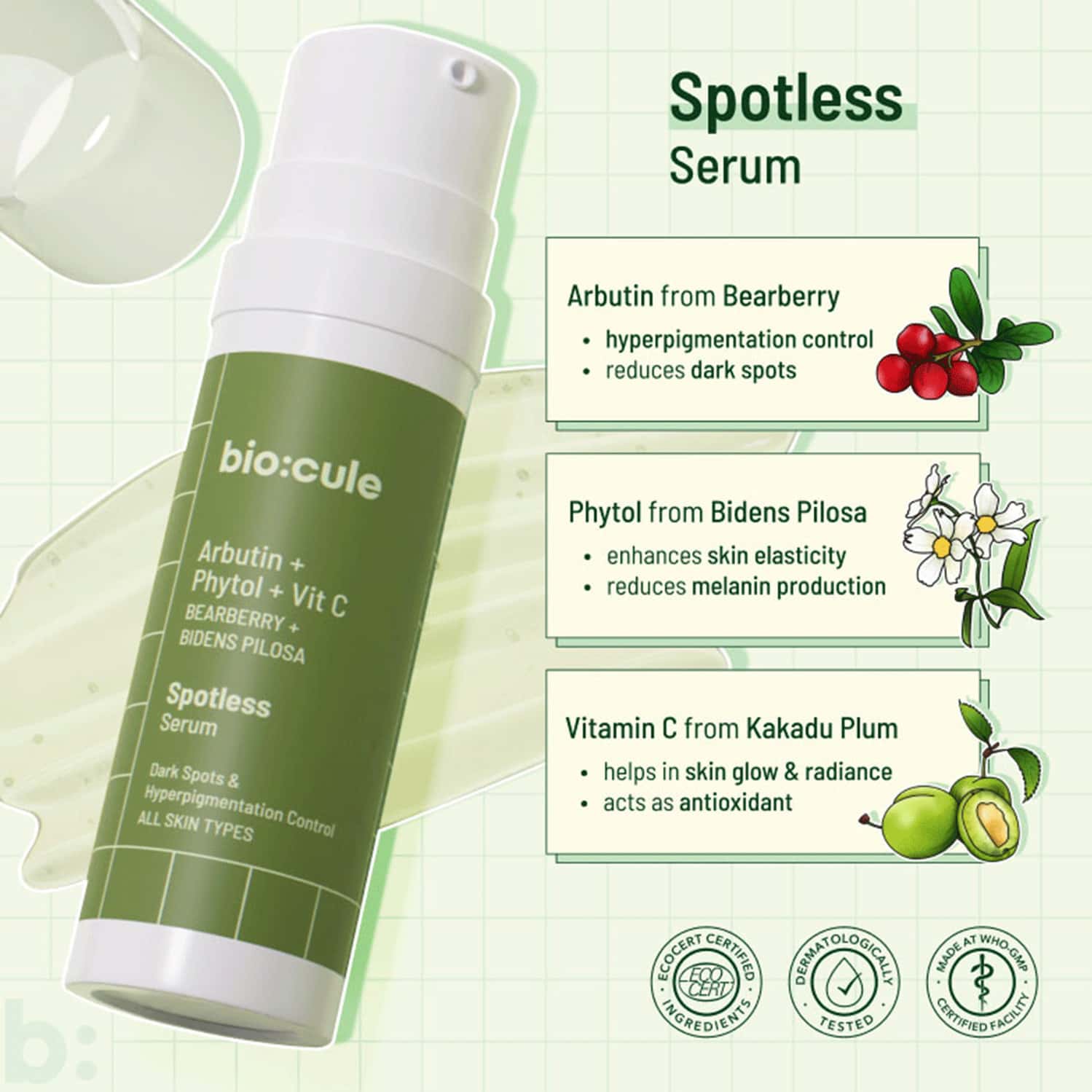 Buy BIOCULE SPOTLESS VITAMIN C FACE SERUM WITH NATURAL ARBUTIN+PHYTOL