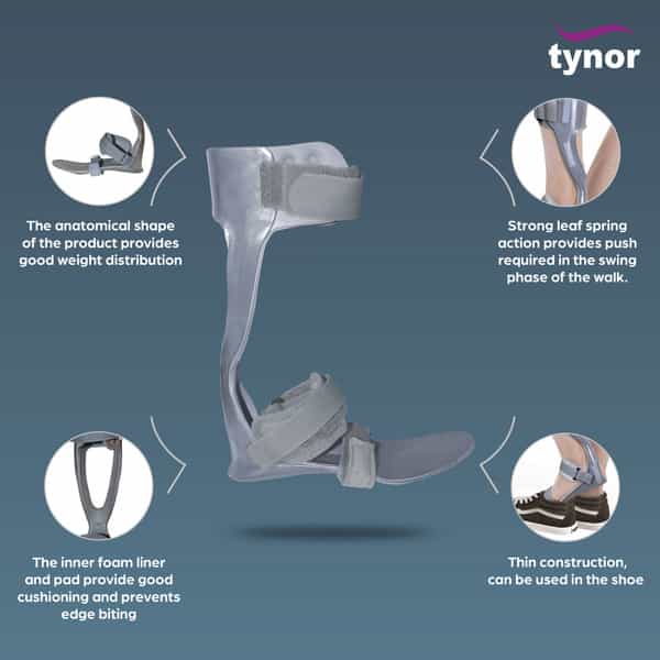 Tynor Foot Drop Splint With Liner Grey Right Ch 1 Unit
