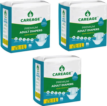 Careage Premium Adult Diaper | Unisex | Waist Size (31-57 Inches) - L (30 Pieces)