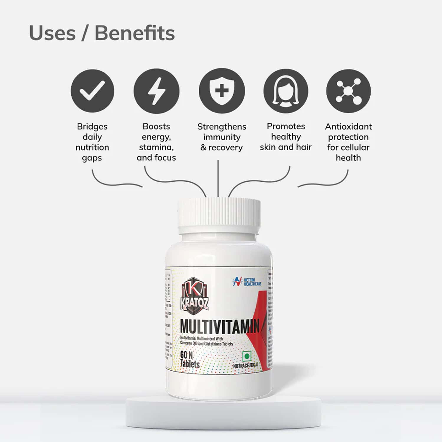 Buy KRATOZ MULTIVITAMIN + MULTIMINERAL TABLETS WITH COQ10 & GLUTATHIONE