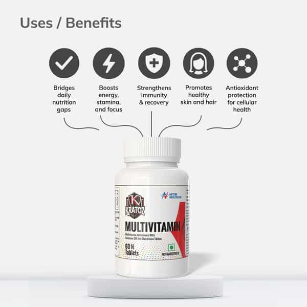 Kratoz Multivitamin + Multimineral Tablets With Coq10 & Glutathione - 60 Tablets