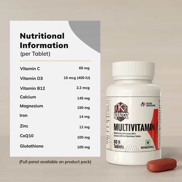 Kratoz Multivitamin + Multimineral Tablets With Coq10 & Glutathione - 60 Tablets