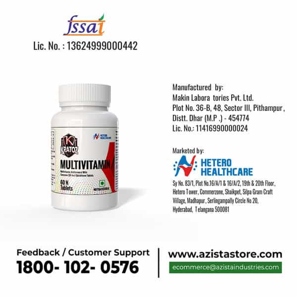 Kratoz Multivitamin + Multimineral Tablets With Coq10 & Glutathione - 60 Tablets