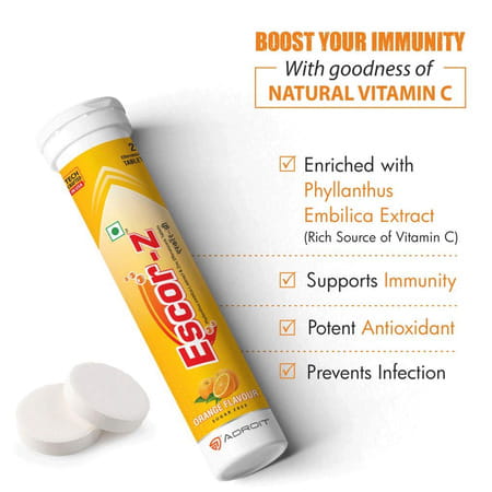 Escor-Z Effervescent Tablets| Orange Flavor| 20 Effervescent Tablets (Pack Of 3)