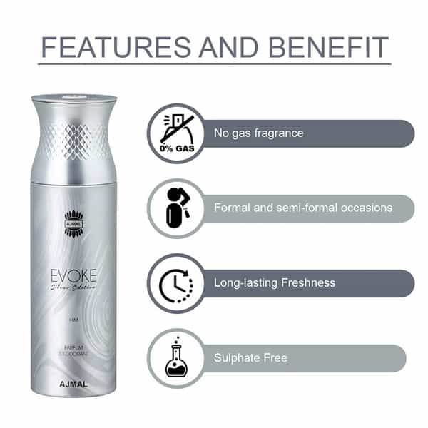 Ajmal 1 Distraction For Unisex 1 Ajmal Evoke Silver 1 Silver Shade For Men Pack Of 3 Deos- 600Ml