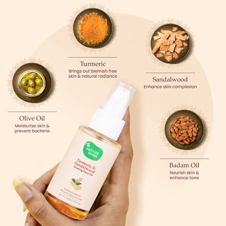 Mother Sparsh Turmeric And Sandalwood Light Weight & Non Sticky Face Oil For Skin Brightening- 50ml