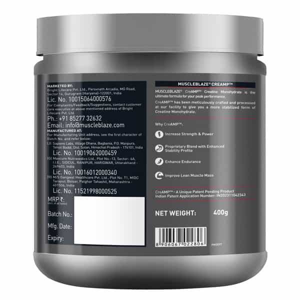 Muscleblaze Creatine Monohydrate Creamp With Creabsorb (400 G | Unflavoured) With Shaker | 650Ml