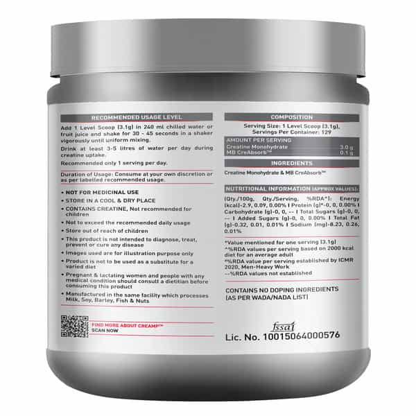 Muscleblaze Creatine Monohydrate Creamp With Creabsorb (400 G | Unflavoured) With Shaker | 650Ml
